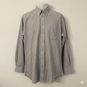 Brooks Brothers 346 Shirt XL Blue Tan Striped Non-Iron Button Down Preppy